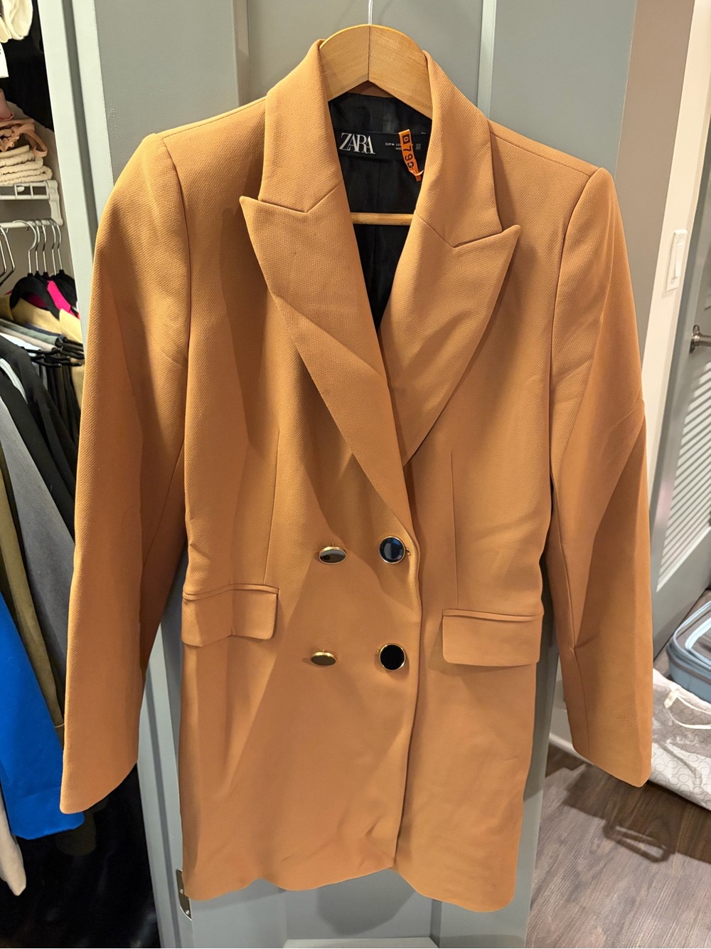 Zara Camel Double-Breasted Blazer Jacket